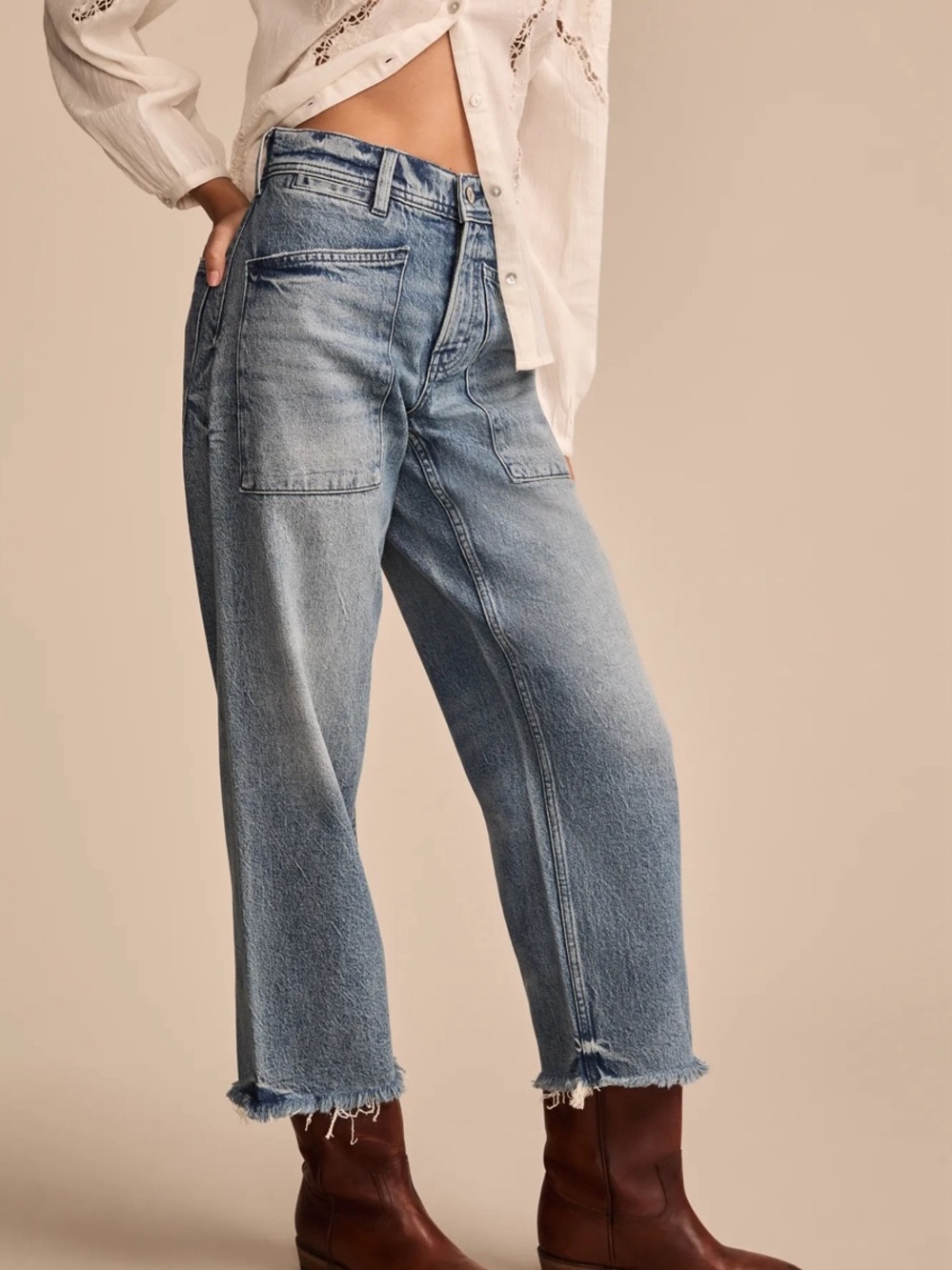 Lucky Brand Lucky Legend Patch Pocket Wide Leg Crop Jeans – Size 27 - Picture 5 of 13